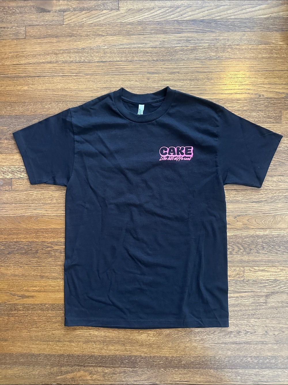 Cake Black Short Sleeve Tee with Pink Logo